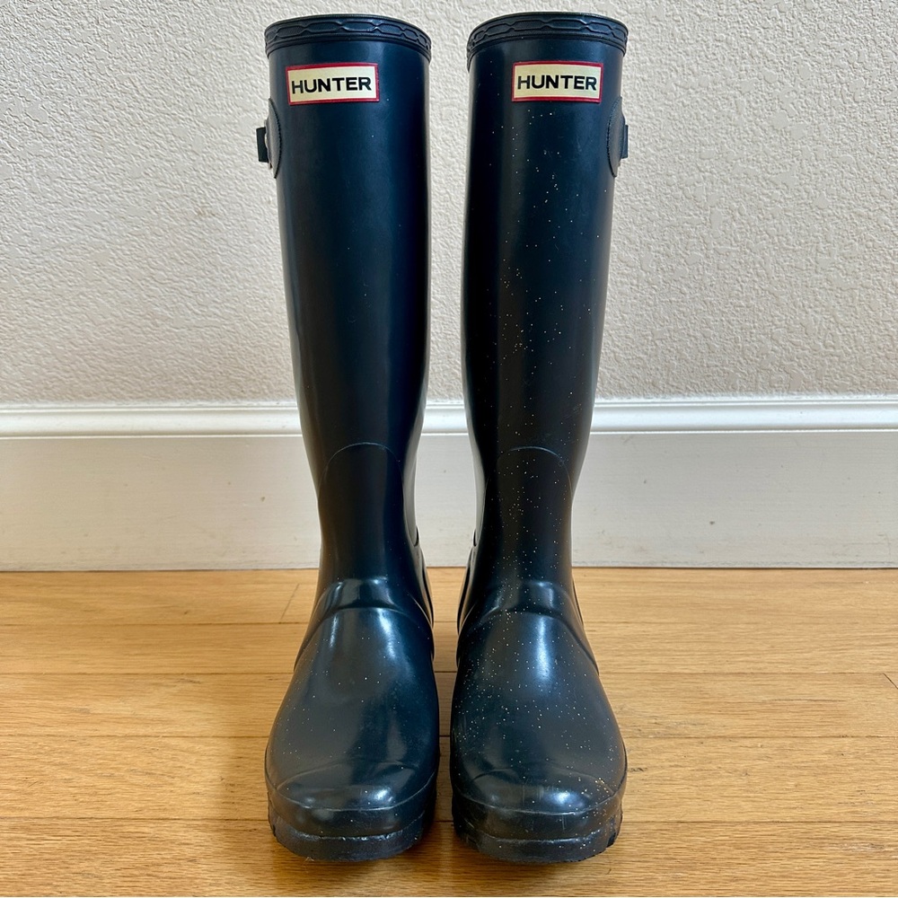 Hunter Navy Glitter Tall Rain Boots